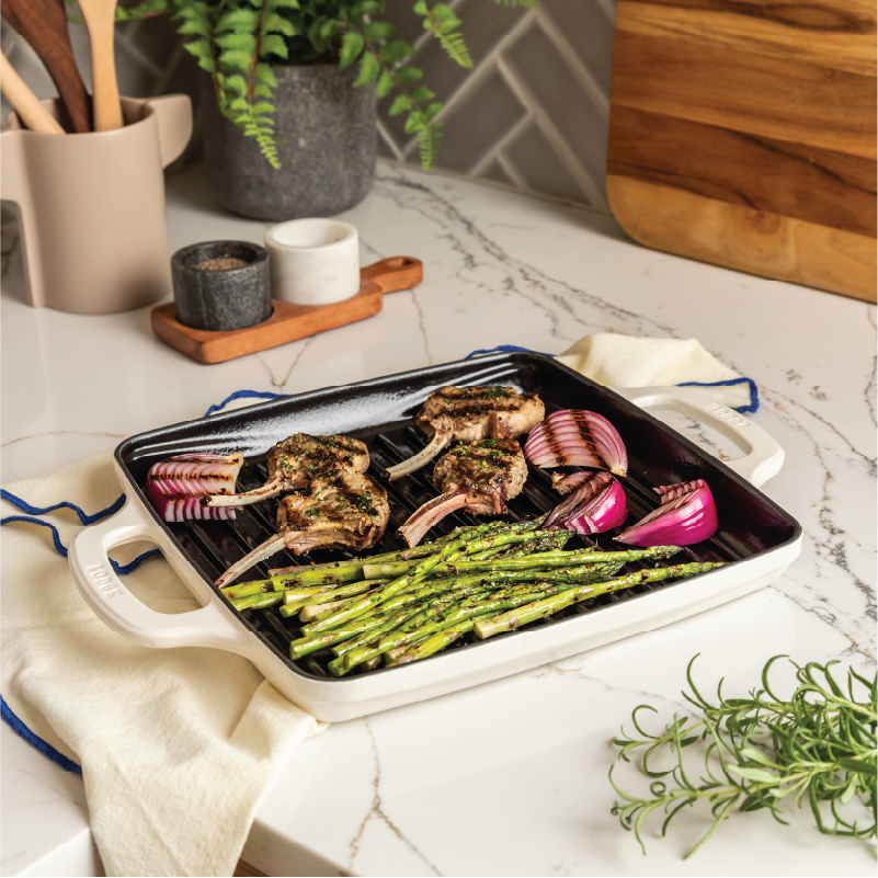 Enameled Cast Iron Grill Pan, Cloud Nine